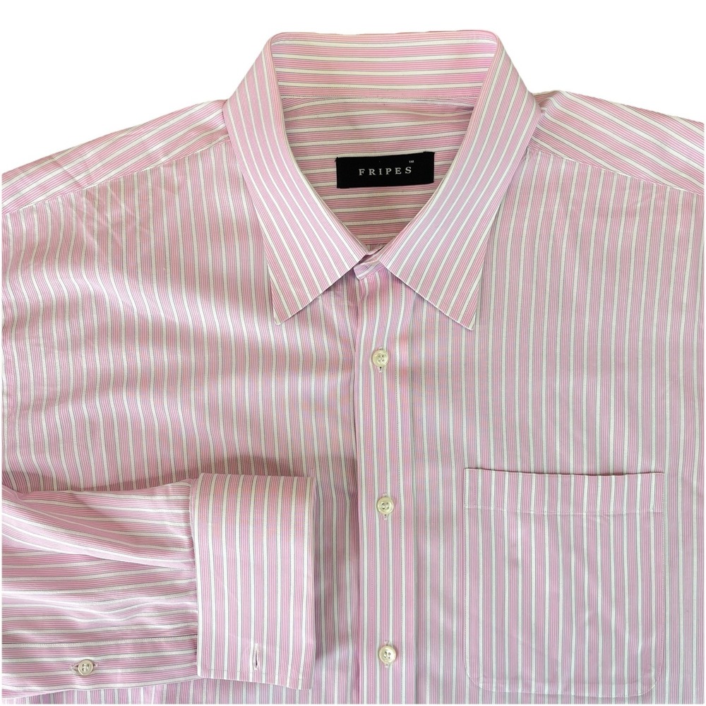 Men's Preppy Dress Shirt XXL Pink White Gray Stripes From the brand Fripes
